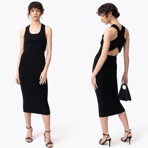 Narvan Black Linen Blend Mona Knit Midi Dress Size S Reversible Quiet Luxury